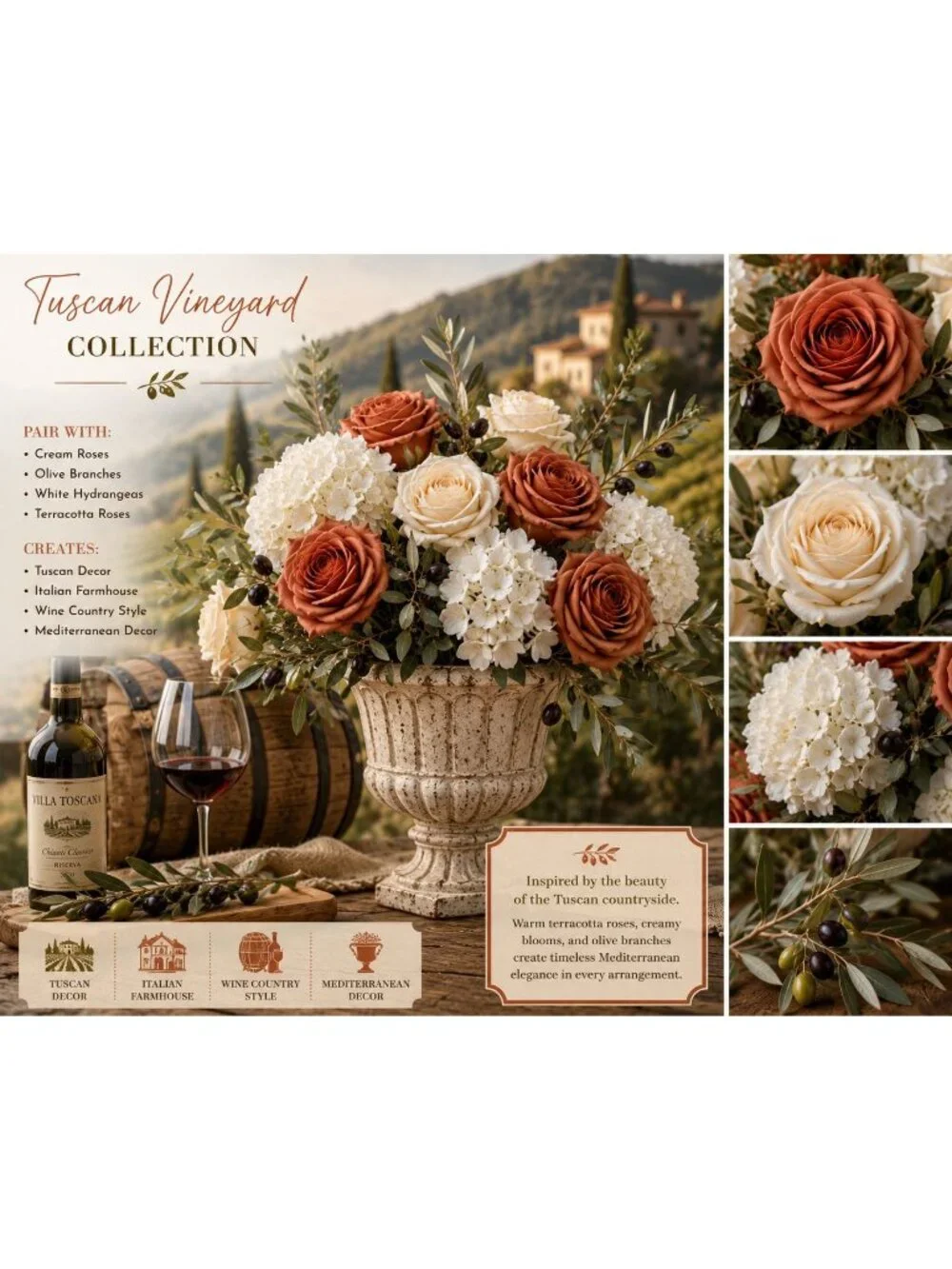 Set of 6 Terracotta Rose Stems Artificial Roses Burnt Orange Roses Faux Flowers